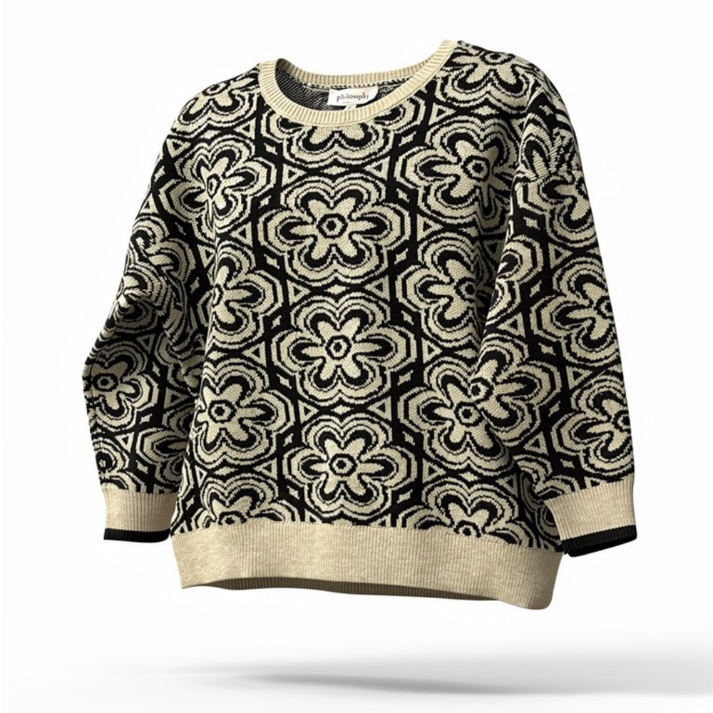 NWT 1X philosophy cream and black sweater